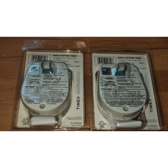Set of 2 TIMEX Single Setting Timer 15 Amps For Lamps Fans Lights NEW - Picture 2 of 3